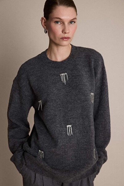 DeFacto Regular Fit Crew Neck Stone Knit Sweater Tunic F6298Ax25Wn