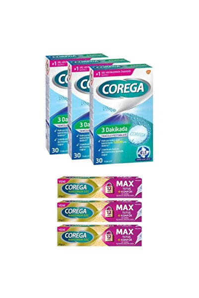 Corega x3 3 Dakikada Diş Protezi Temizleyici 30 Tablet + x3 Max Tutuş + Konfo...