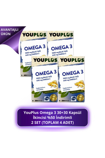 Youplus Omega 3 30+30 Kapsül - İkincisi %50 2 SET (TOPLAM 4 ADET)