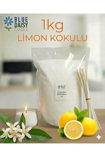 BlueDaisyCandle 1 Kg BEYAZ LİMON kokulu Inci Tozu Mum ( 25 Adet 20 Cm Fitil I...