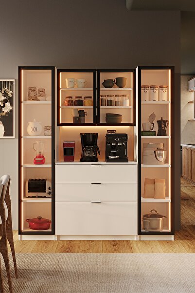 Avmpark Orea Temperli Camlı Kahve Köşesi 2 Boy Dolaplı Airfry Kiler Dolabı Ço...