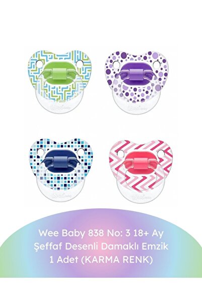 Wee Baby 838 No: 3 18+ Ay Şeffaf Desenli Damaklı Emzik 1 Adet (KARMA RENK)