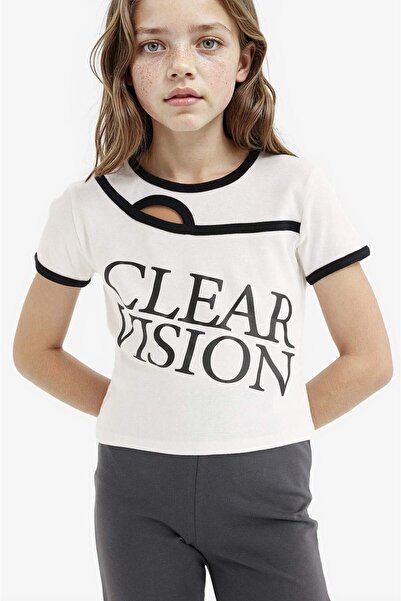 DeFacto Κοντομάνικο μπλουζάκι για κορίτσια με λεπτή εφαρμογή με στάμπα με στά...