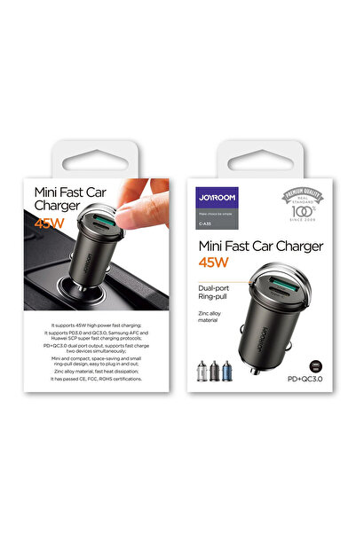 Joyroom C-A35 45W Hızlı Araç Şarjı USB-C PD 3.0 Quick Charge 3.0