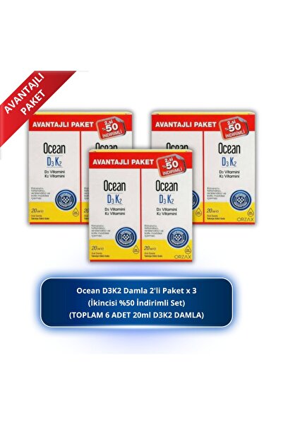 Orzax Ocean Vitamin D3K2 Drops 20 ml 2-Pack Advantage Pack 3 Pieces