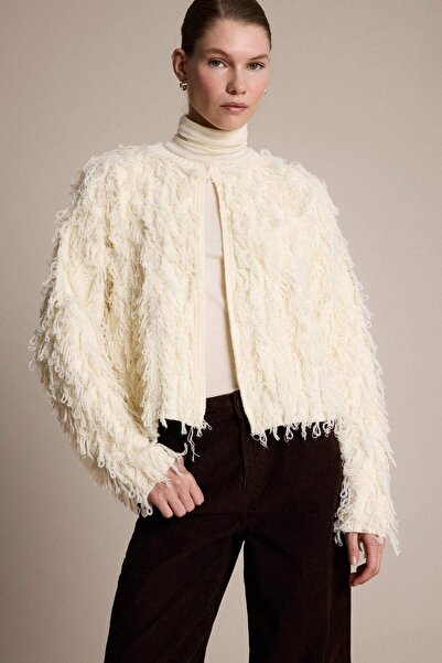 DeFacto Regular Fit Crew Neck Fringed Knitwear Cardigan G7049Ax25Wn