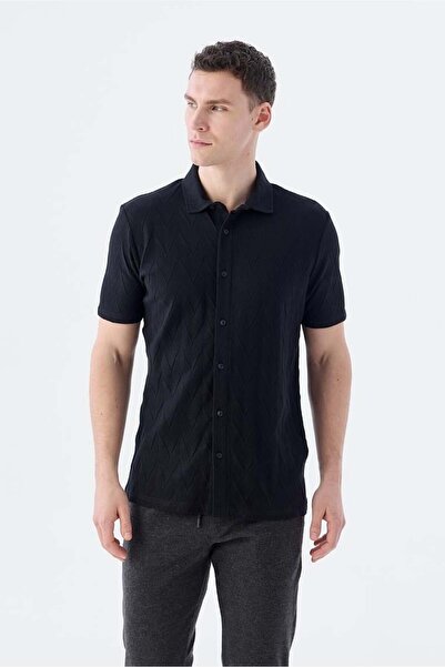 Jakamen Black Slim Fit Shirt Collar T-Shirt