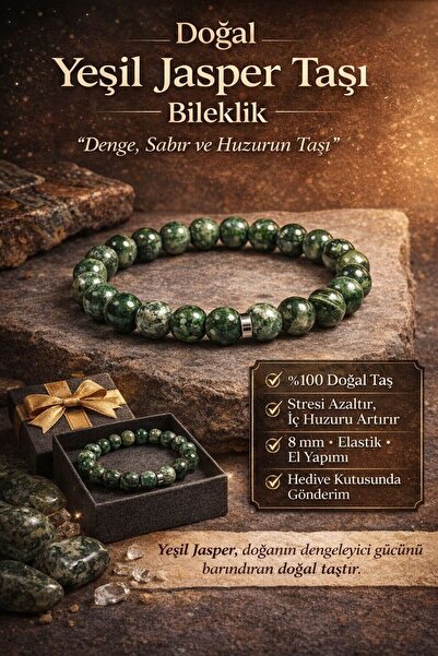 modvina Natural Green Jasper Stone Bracelet |   8 mm Elastic |   Handmade |  ...