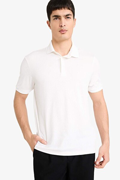 DeFacto Tricou alb cu mânecă scurtă, cu textura, cu guler polo, slim fit, E12...