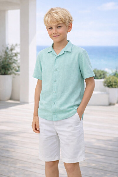 NANİCA Mint Boy's Apache Collar Short Sleeve Shirt 1-5 Years Old