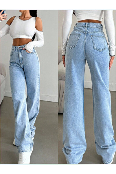 MARLİX Wide Leg High Waist Palazzo Stretch Fabric Stretchy Jean Pants