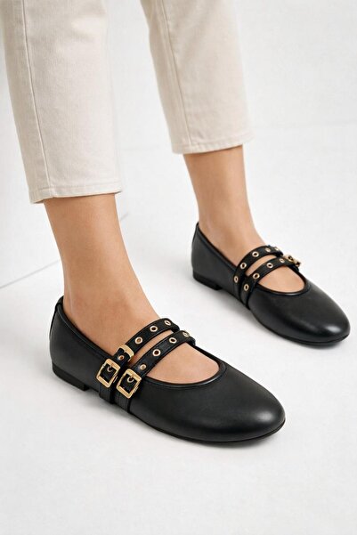 RoseVeno Women's Double Strap Studded Casual Ballet Flats