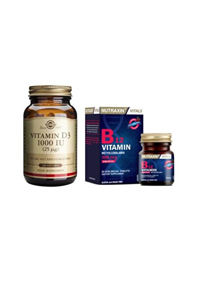 Solgar D3 Vitamini 1000 Iu 100 Kapsül + Nutraxin B12 1000 Mcg 60 Dilaltı Tableti