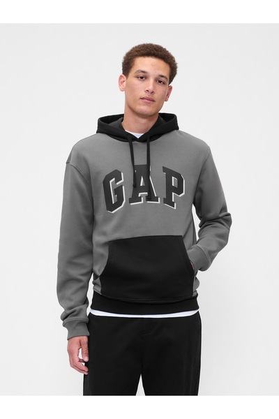 GAP Erkek Gri Relaxed Logo Colorblock Sweatshirt