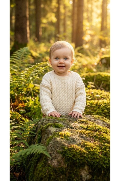 Montisu % 100 Pamuk Çocuk Triko- Örme Kazak Ekru Renk Ekstra Yumuşak ve Rahat