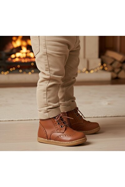 Bebbini Classy-Taba Hakiki Deri Fermuarlı Kız Çocuk Bot