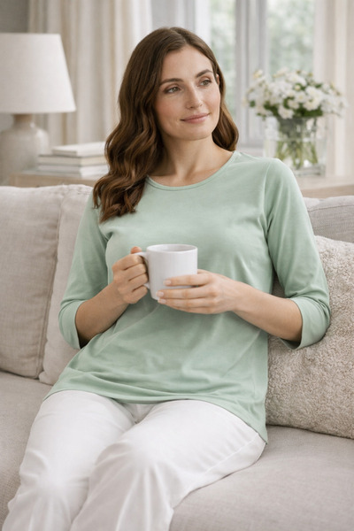 TheCatu Yeşil Bisiklet Yaka Yarım Kol Kadın Pamuk Tişört