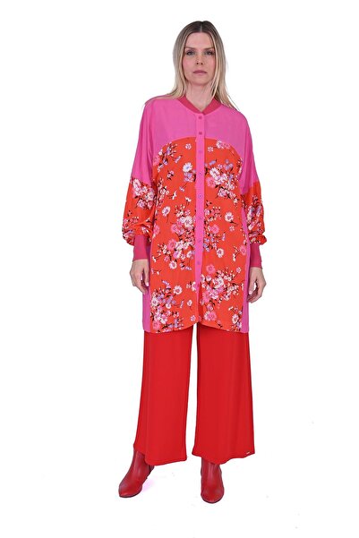 Invee Сорочка з коміром та рукавами з трикотажу, детальна ORANJ