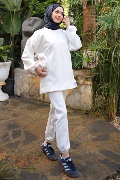 İmajButik Ecru Embroidered Tunic and Pants Set