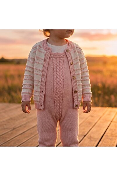 Montisu % 100 Pamuk Kız Bebek Pembe Triko Örme 2'li Takım-Ekstra Yumuşak ve R...