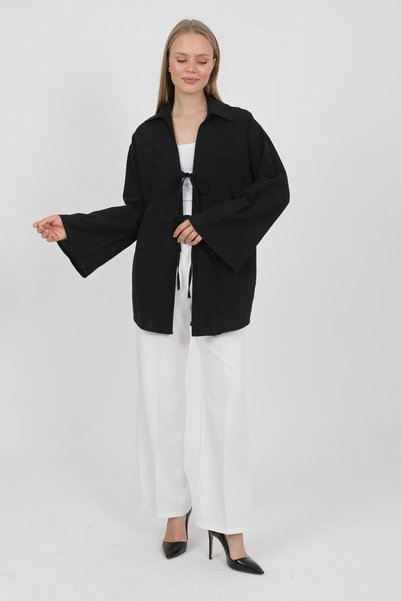 PASTELASTORE 100% Cotton Linen Pocket Lace-Up Women's Kimono 1165 – Shirt Collar, Breathable Fabric