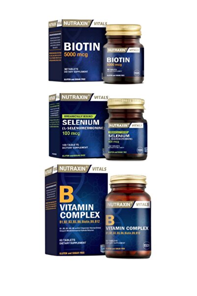 Nutraxin B Vitamin Complex 60 Tablet + Biotin 5000 Mcg 30 Tablet + Selenium 1...