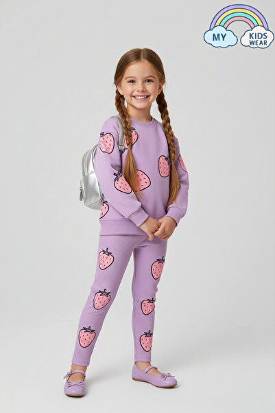 My Kids Wear Set de jambiere pentru fete, cu model căpșuni, cu 3 fire, fără ș...