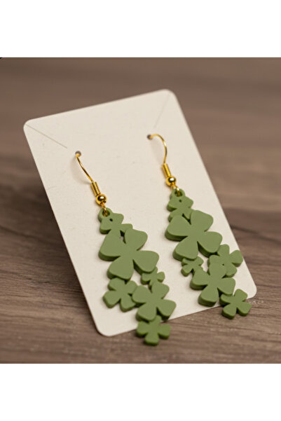 Kanem3D Yeşilin Tüm Tonları Yonca Küpeler