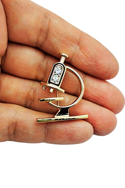 BB BİBUTİKSHOP Kristal Taşlı Mikroskop Tasarımlı Broş – Altın Renk Bilim Tema...