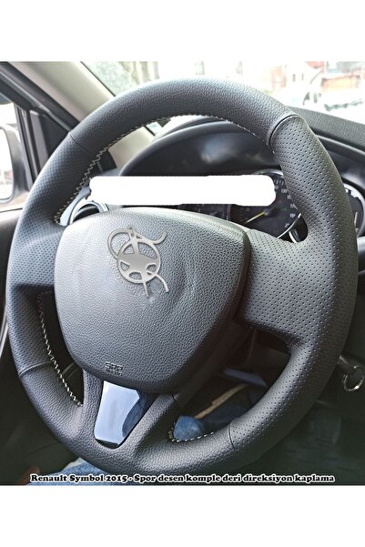 Detay Direksiyon kılıfı Renault Symbol 2015 - Spor Desen Komple Siyah Dikiş