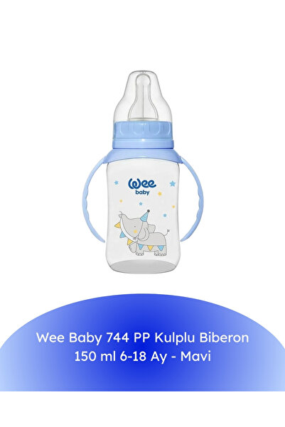 Wee Baby 744 PP Kulplu Biberon 150 ml 6-18 Ay - Mavi