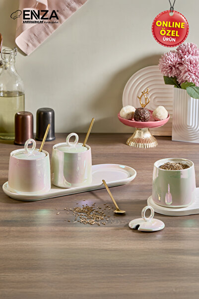 Enza Sapphire White Porcelain Spice Set with Stand 10 Pieces