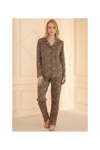 Mihra Піжама з леопардовим принтом, застібка спереду, замша