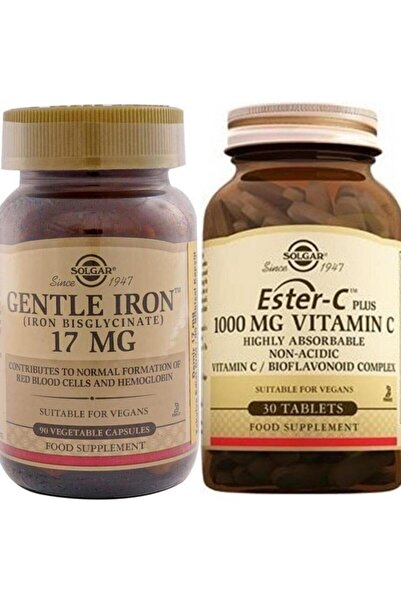 Solgar Gentle Iron 17mg 90 Kapsül +Solgar Ester-C Plus 1000mg 30 Tablet