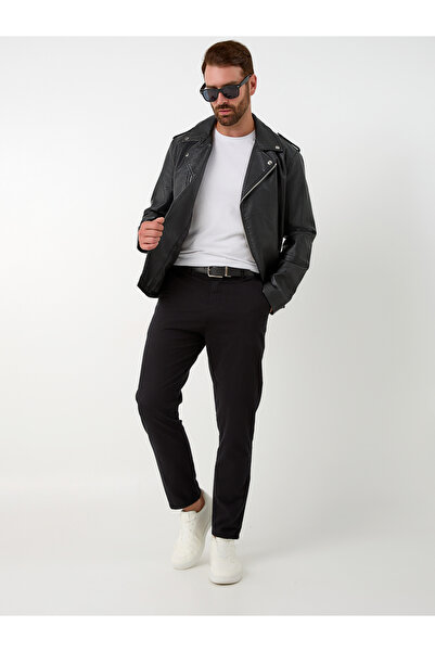 muzzo jeans Pantaloni chino negri din bumbac cu talie înaltă
