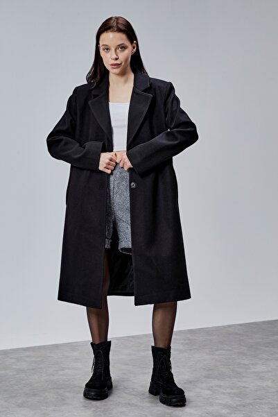 Bolivente معطف روزاليا أسود ذو قصة عادية بأزرار على الجهتين