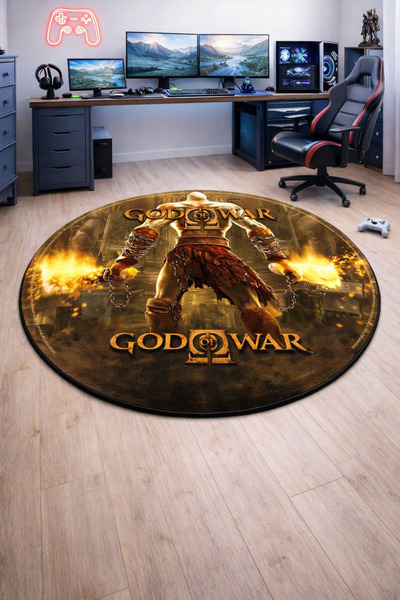 Emiroğlu God of War PS2 CD Tasarımlı Halı – Kaymaz Taban, Süngerli Yüzey, Mak...
