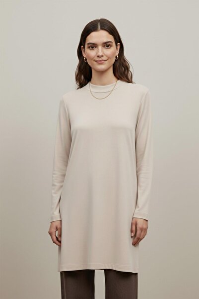 Puane Women's Straight Cut Long Sleeve Tunic - 40021Tun - Beige