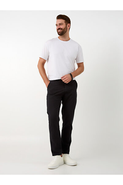 muzzo jeans Pantaloni chino negri din bumbac cu talie înaltă