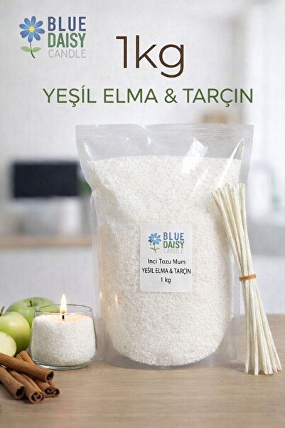 BlueDaisyCandle 1 Kg BEYAZ YEŞİL ELMA & TARÇIN kokulu Inci Tozu Mum ( 25 Adet...