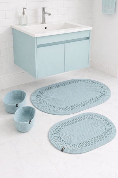 MaVaux Terra 4-Piece Bathroom Set – 2 Oval Mats & 2 Oval Baskets, Natural Rop...