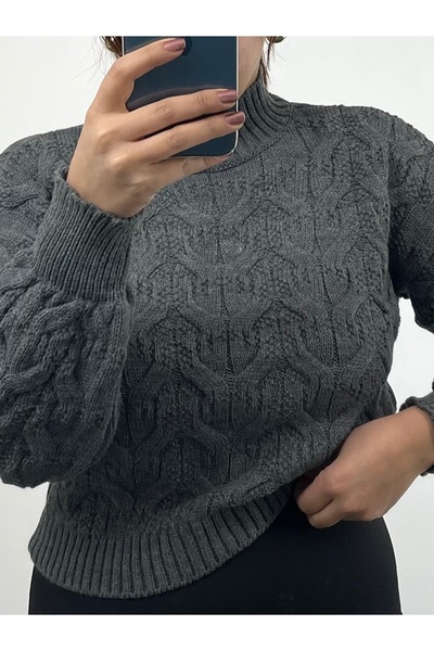 NİSUM MODA Braided Turtleneck Knitwear Sweater