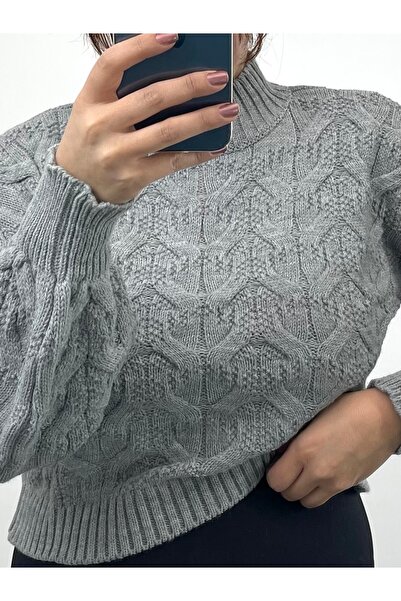 NİSUM MODA Braided Turtleneck Knitwear Sweater