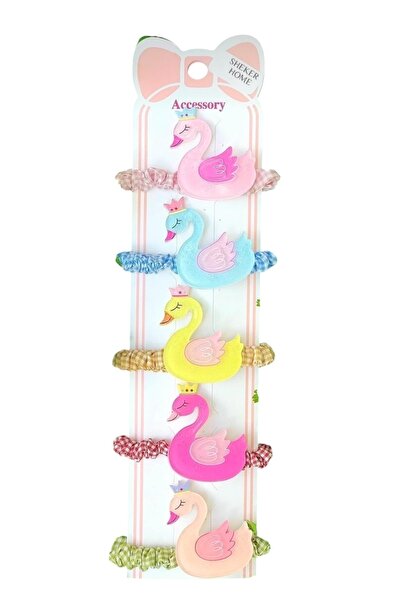 SHEKER HOME 5 Li Kuğulu Ekose Kumaş Lastik Toka Seti - Çok Renkli