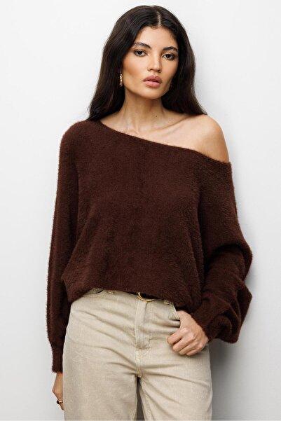 Mixray 7010 Дамски пуловер с яка тип „лодка“ от мека текстурирана плетка, цвя...