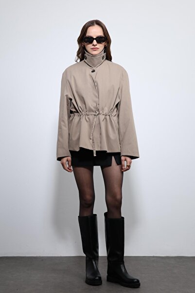 Antioch Beige Short Trench Coat with Adjustable Waist