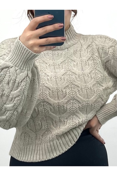 NİSUM MODA Braided Turtleneck Knitwear Sweater