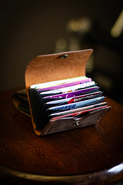 Hi Leather محفظة حامل بطاقات من الجلد الطبيعي مع قسم أكورديون للجنسين