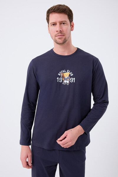 TURAY طقم بيجامة رودفري ليندن للرجال مصنوع من القطن بنسبة 100% باللون الأزرق ...