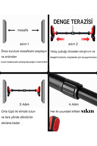 POBO BX Çift Ayaklı 92-120CM Kapı Barı Koridor Barfiksi Barfix Spor Aleti Demiri Barfiks Çubuğu